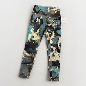 Beyond Yoga Leggings $110 M Blue Gold Marble High Waist Midi Gym Workout Running